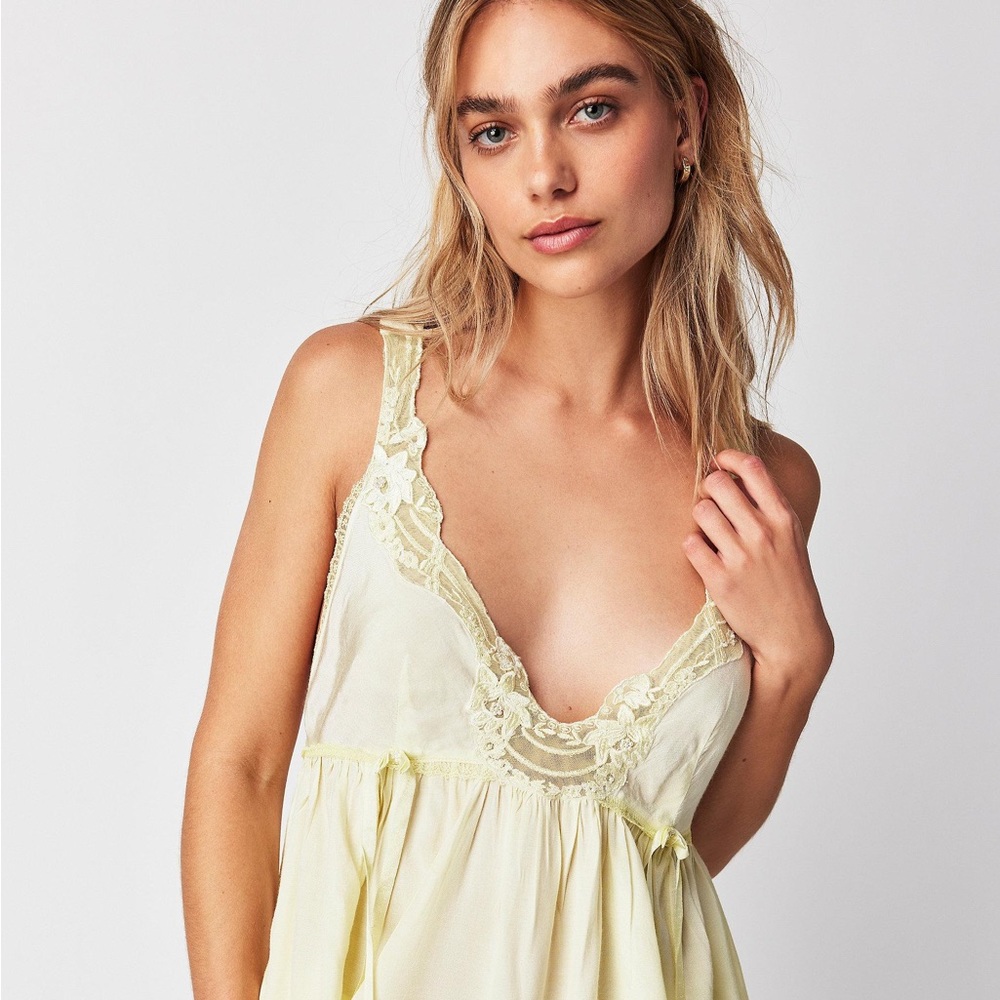 Free People Lizzy Lace Babydoll Tank in Yellow